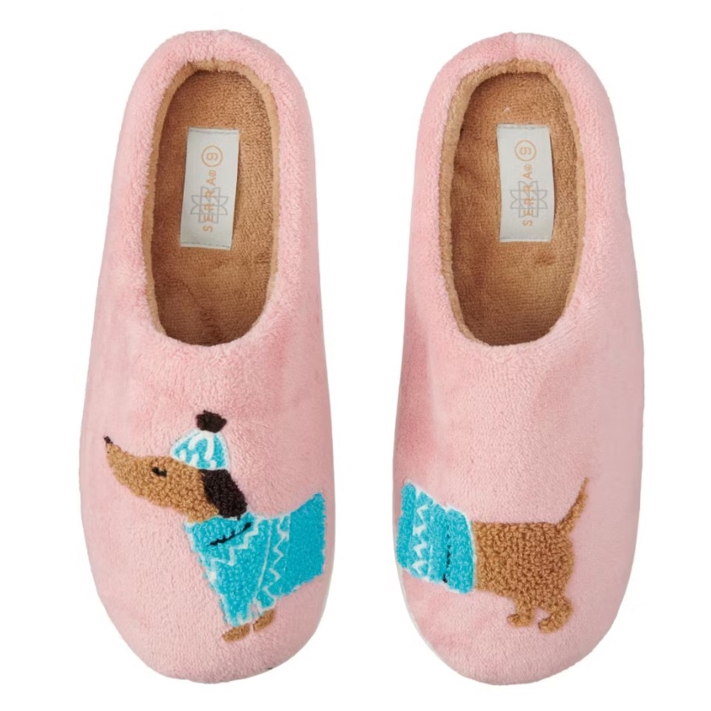 Ladies Dachshund Dog Pink Slippers 8 NWT